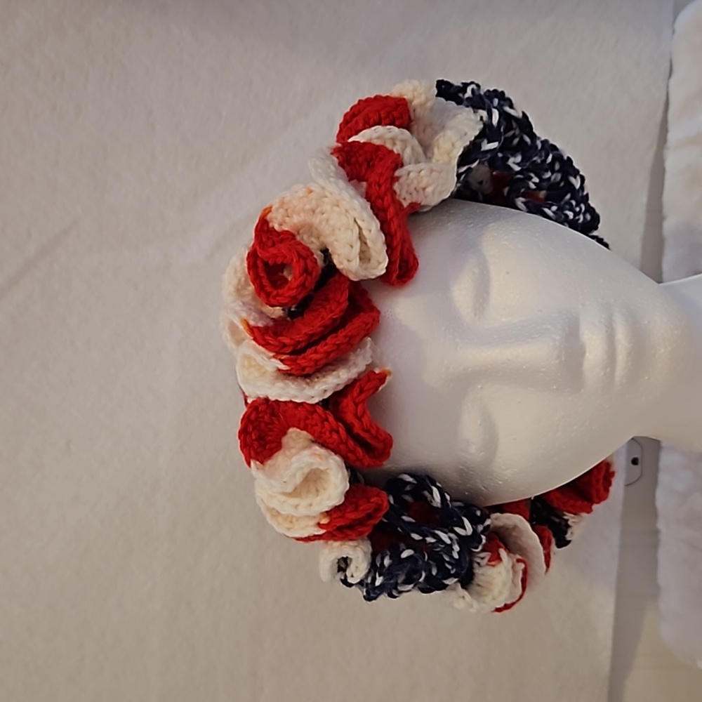 Womens homemade multi-layered ruffles red,white, and blue bucket hat. New